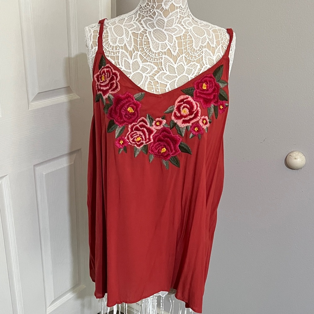 Torrid Red Camisole with Floral Embroidery